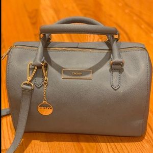 DKNY Blue Saffiano Leather Satchel！